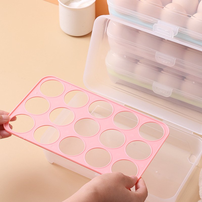 kitchen friger egg storage organizer egg holder containers clear plastic refrigerator 15 grid egg storage box