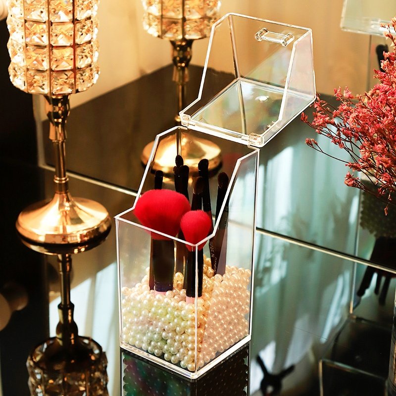 luxury clear acrylic ContainingPearls with lid storage box for makeup Organizer brush pen makeup brush holder Barrel