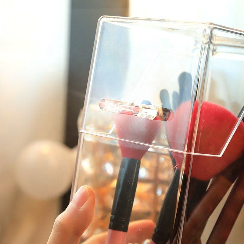 luxury clear acrylic ContainingPearls with lid storage box for makeup Organizer brush pen makeup brush holder Barrel