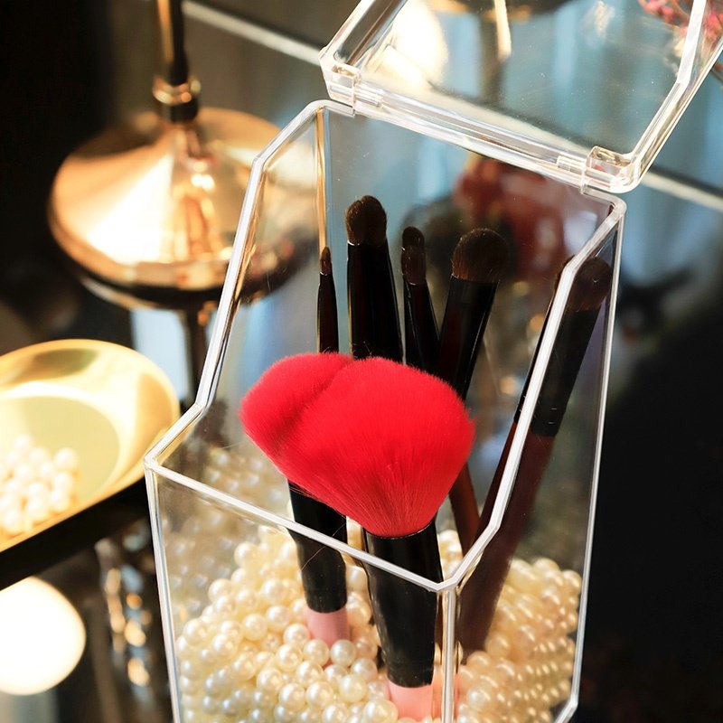 luxury clear acrylic ContainingPearls with lid storage box for makeup Organizer brush pen makeup brush holder Barrel