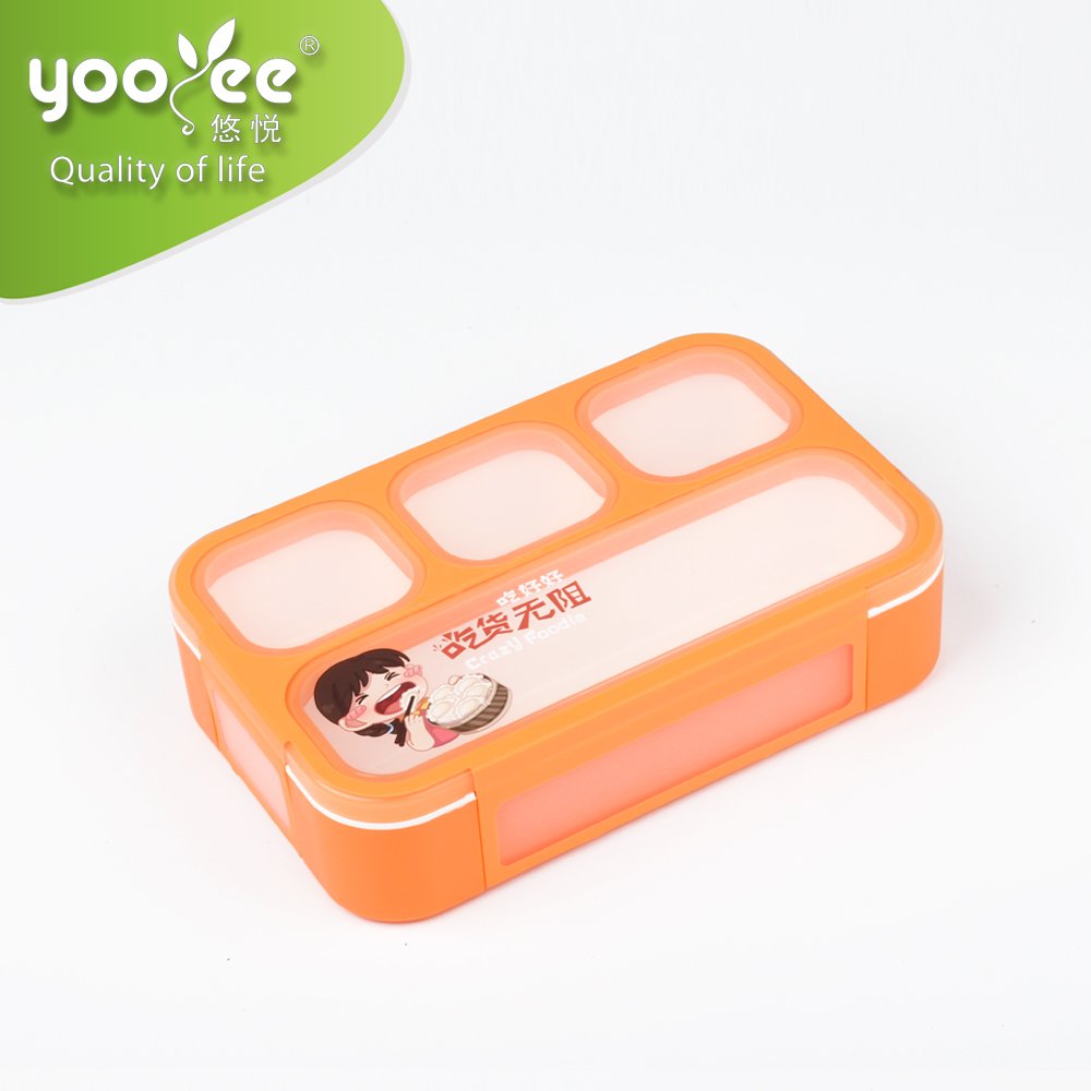 YOOYEE Leakproof Totally Mini Lunch Box Storage Boxes & Bins Plastic Household Usage Crazy Foodie for Kids Brand 4 Compartment