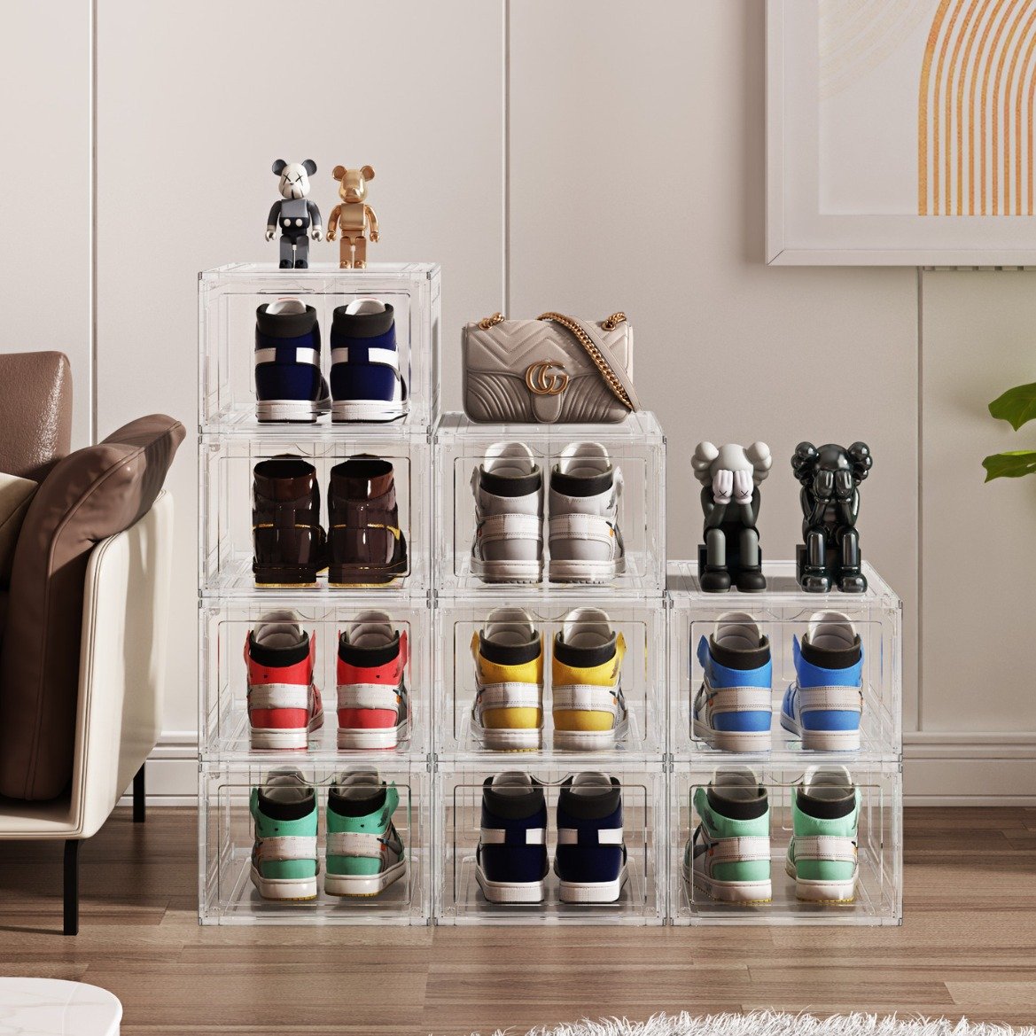Classic Design Plastic Storage Box Foldable Rectangle Shoe Case Organizer Functional and Giant Shoe Storage Case