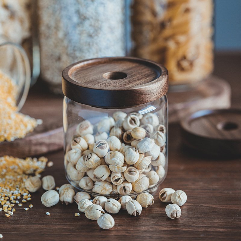 1250ml Glass storage jar with lids custom kitchen glass food storage container mason spice jar acacia cover jars
