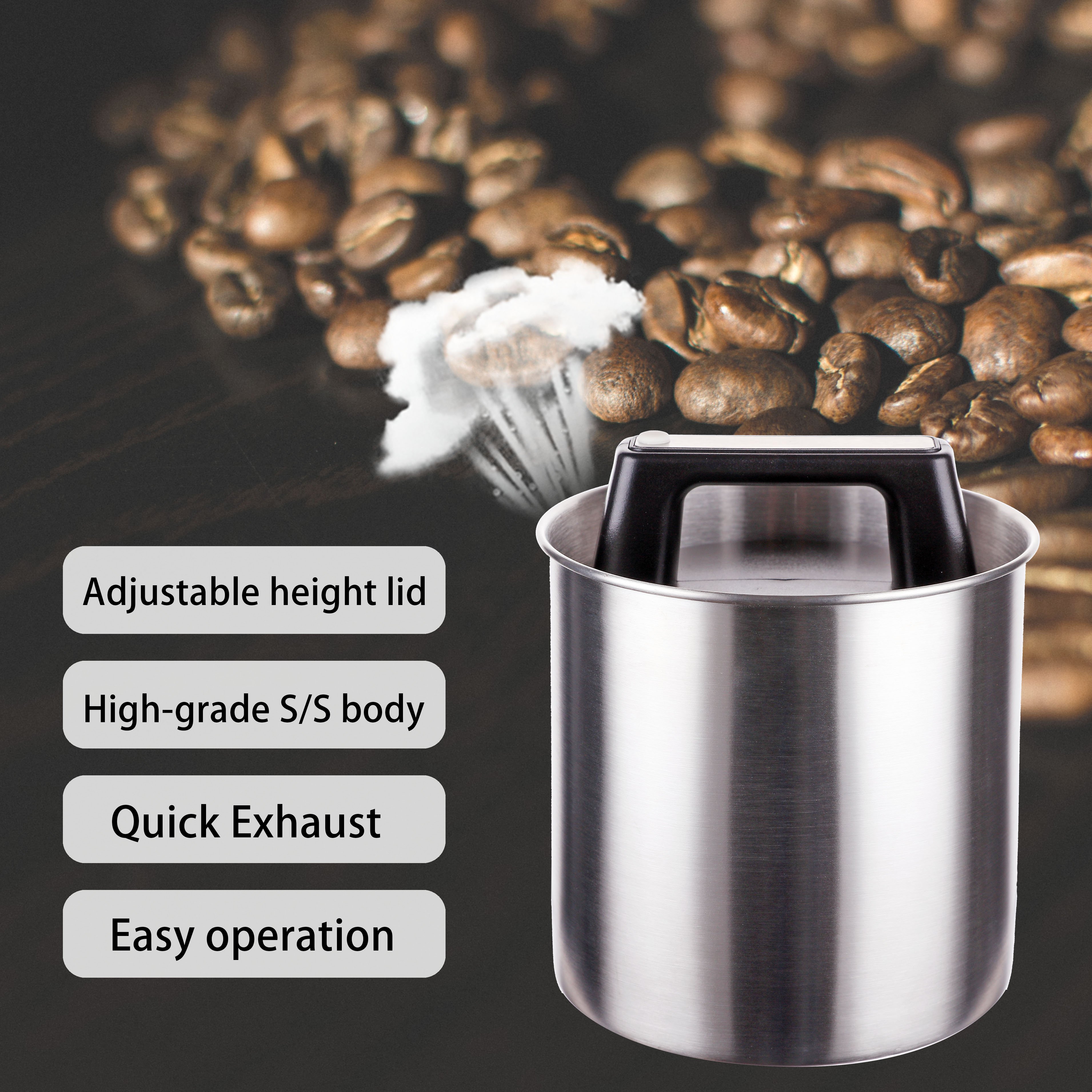 High Grade Stainless Steel Kitchen Food Storage Jar Airtight Stainless Steel Coffee Bean Storage Container