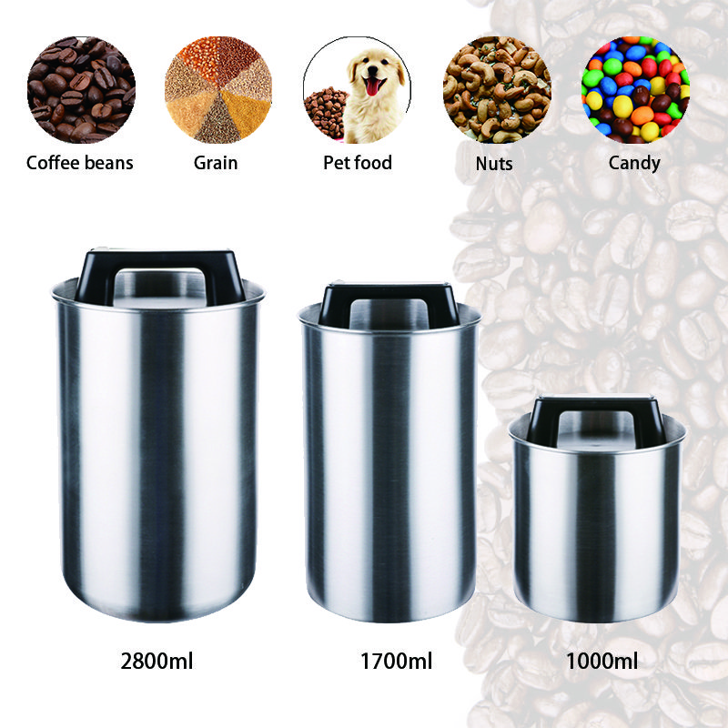 High Grade Stainless Steel Kitchen Food Storage Jar Airtight Stainless Steel Coffee Bean Storage Container