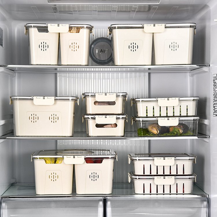 Kitchen vegetable crisper 4 grids transparent storage box with strainer