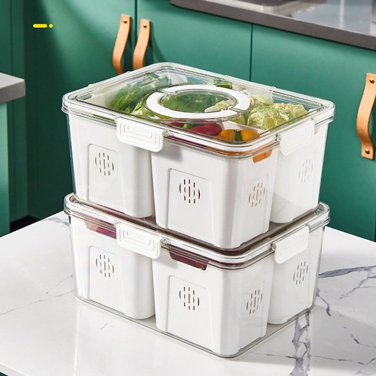 Kitchen vegetable crisper 4 grids transparent storage box with strainer