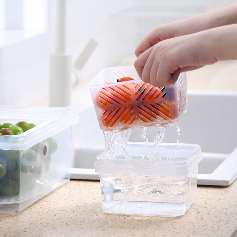 Wholesale Logo Kitchen Fridge Organizer Case Removable Drain Plate Tray For Keep Fruits Meat Fish Useful Food Fresh Storage Box