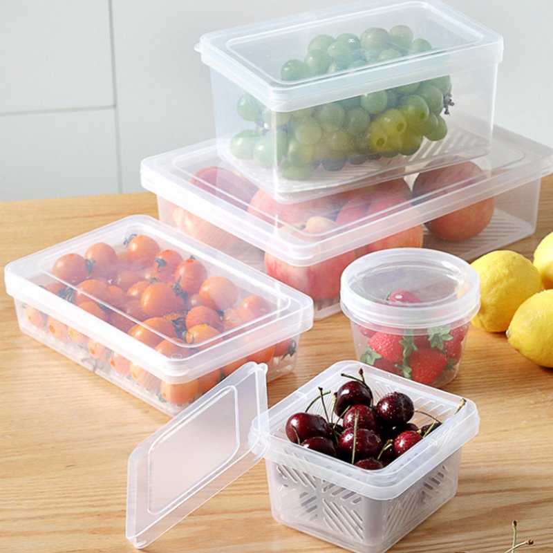 Wholesale Logo Kitchen Fridge Organizer Case Removable Drain Plate Tray For Keep Fruits Meat Fish Useful Food Fresh Storage Box