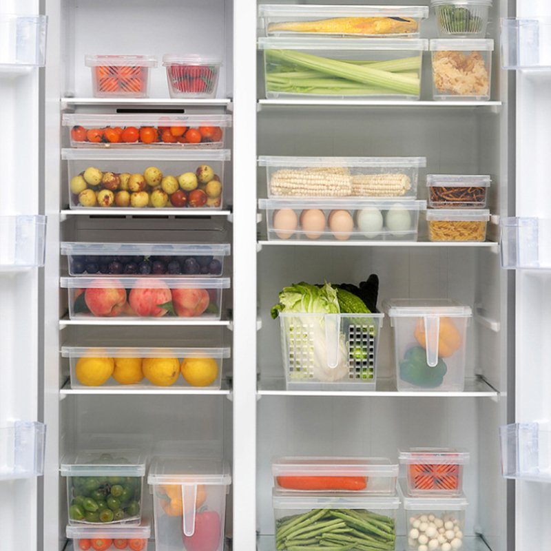 Wholesale Logo Kitchen Fridge Organizer Case Removable Drain Plate Tray For Keep Fruits Meat Fish Useful Food Fresh Storage Box