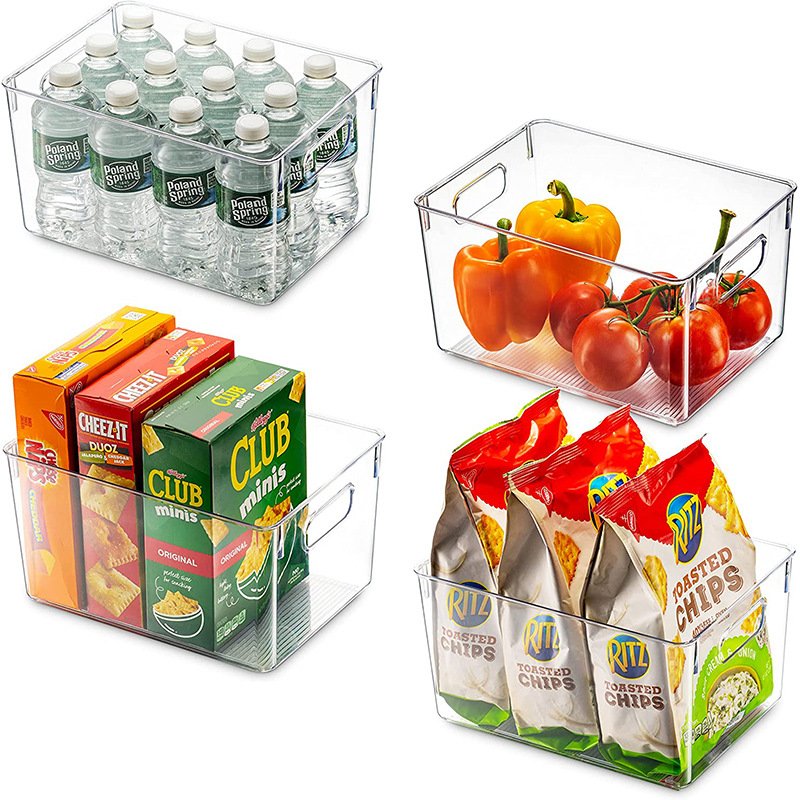 8 Piece Integrated Kitchen Refrigerator Organizer Bins Transparent PET Stackable Food Refrigerator Storage Box