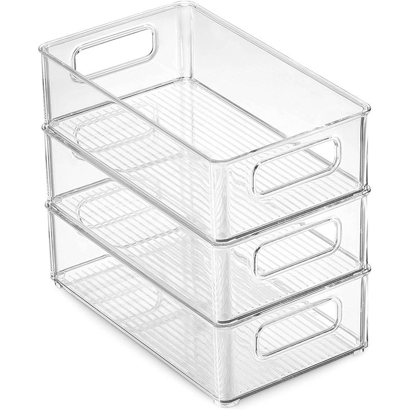 8 Piece Integrated Kitchen Refrigerator Organizer Bins Transparent PET Stackable Food Refrigerator Storage Box