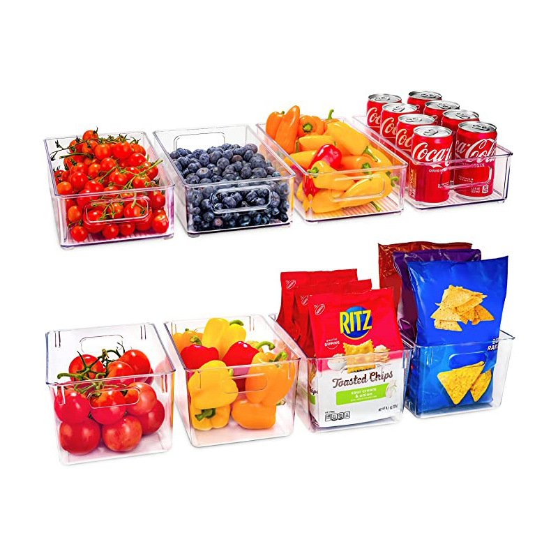 8 Piece Integrated Kitchen Refrigerator Organizer Bins Transparent PET Stackable Food Refrigerator Storage Box