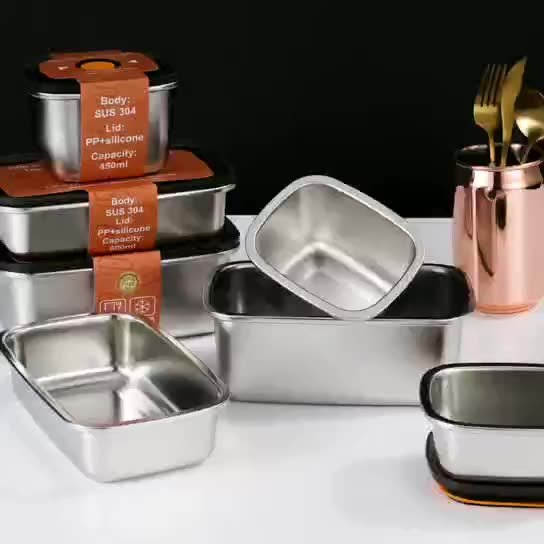 New Fresh Preservation Steel Food Storage 3000ml Plastic Lid Food Stainless Steel Container Box
