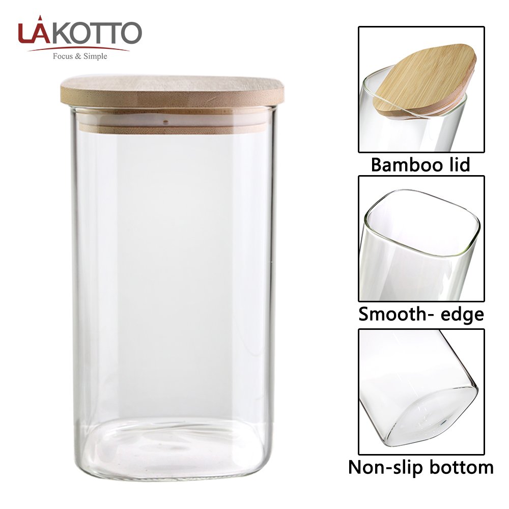 1300ml Kitchen Canisters Clear Glass Jars for Home Kitchen Thicken Airtight Food Storage jars with Wood bamboo lid