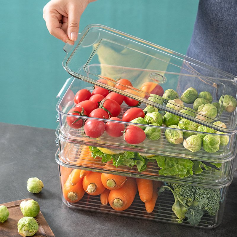 E111 Stackable PET Refrigerator Organizer Bins Freezer Food Storage Container Clear Transparent Plastic Fridge Food Storage Box