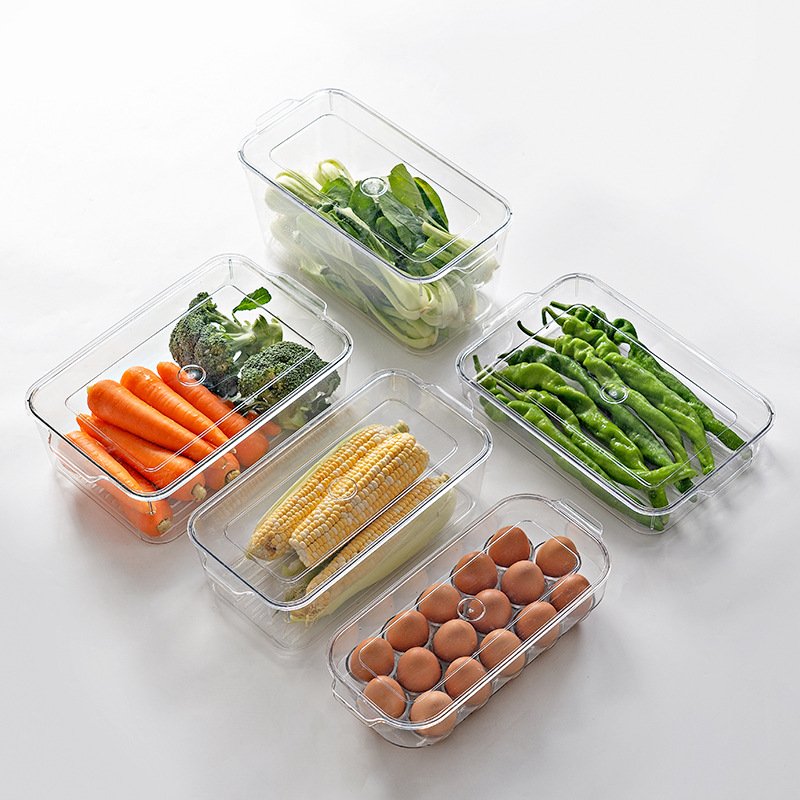 E111 Stackable PET Refrigerator Organizer Bins Freezer Food Storage Container Clear Transparent Plastic Fridge Food Storage Box