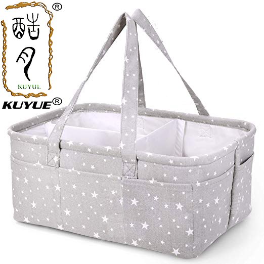 KUYUE Canvas Foot Pattern Diaper Basket, Caddy Diaper Organizer Fabric Storage Boxes & Bins Foldable Opp Bag Grey CLASSIC Gray