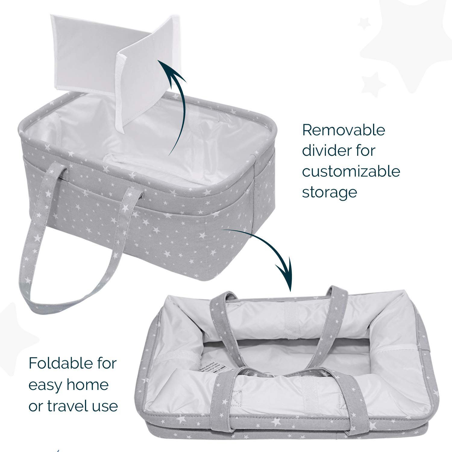 KUYUE Canvas Foot Pattern Diaper Basket, Caddy Diaper Organizer Fabric Storage Boxes & Bins Foldable Opp Bag Grey CLASSIC Gray