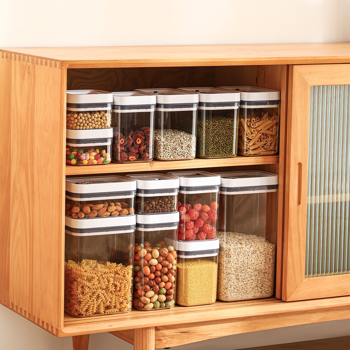 BPA-Free Plastic Vacuum Grain Organizer Pop Up Airtight Food Storage Containers for Kitchen