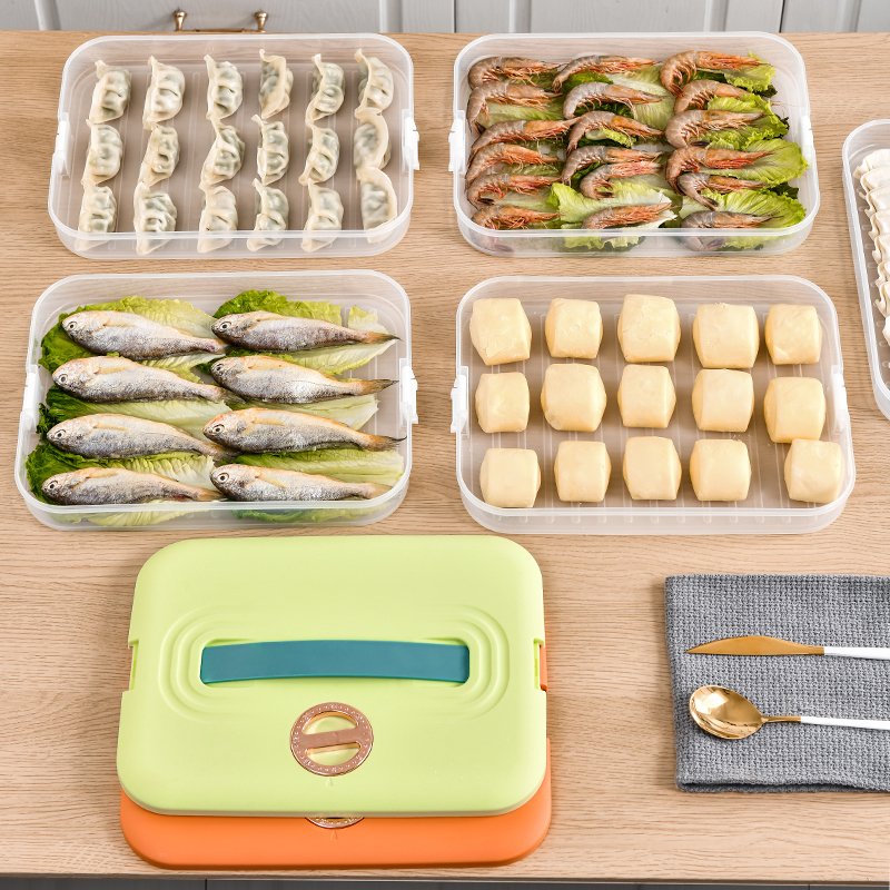 Durable Colorful Multi layer Stackable Plastic Refrigerator Dumpling Storage Box Food Storage Container With a Lid