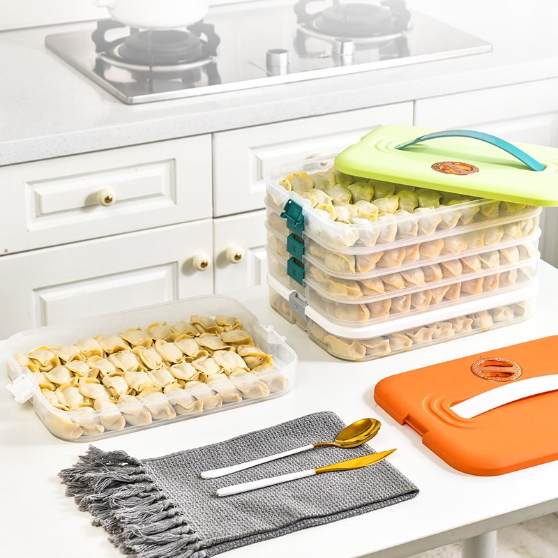 Durable Colorful Multi layer Stackable Plastic Refrigerator Dumpling Storage Box Food Storage Container With a Lid