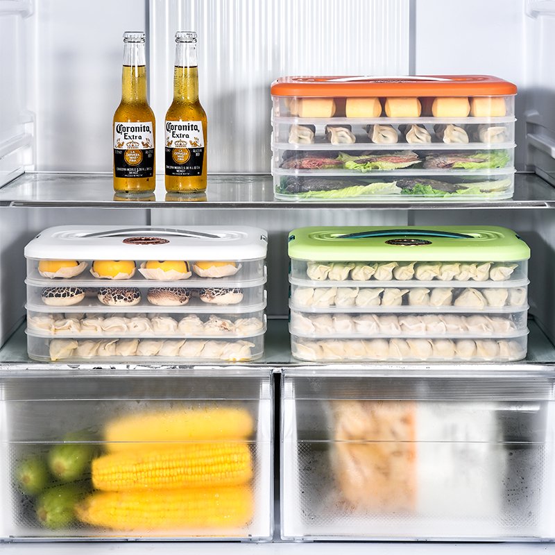 Durable Colorful Multi layer Stackable Plastic Refrigerator Dumpling Storage Box Food Storage Container With a Lid