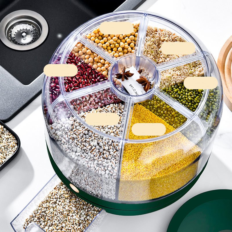 Hot Sale Rice Dispenser 6-Grid Rotating Food Grain Dispenser Cereal Storage Box Rice Container Dispenser For Kitchen