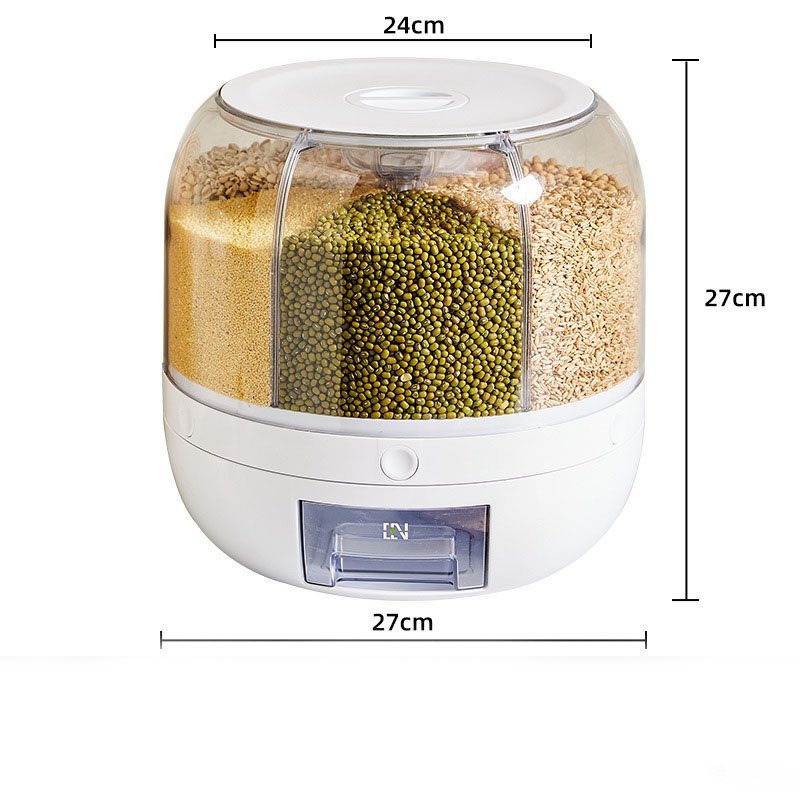 Hot Sale Rice Dispenser 6-Grid Rotating Food Grain Dispenser Cereal Storage Box Rice Container Dispenser For Kitchen
