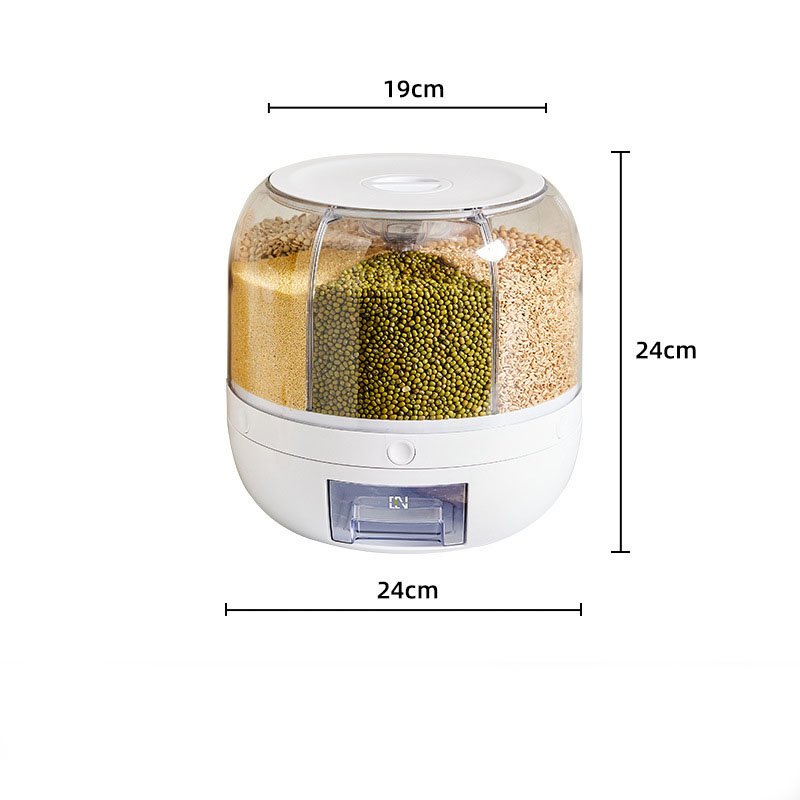 Hot Sale Rice Dispenser 6-Grid Rotating Food Grain Dispenser Cereal Storage Box Rice Container Dispenser For Kitchen