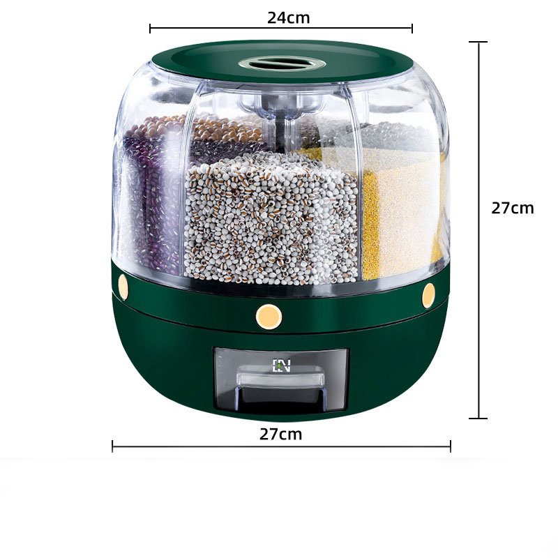 Hot Sale Rice Dispenser 6-Grid Rotating Food Grain Dispenser Cereal Storage Box Rice Container Dispenser For Kitchen