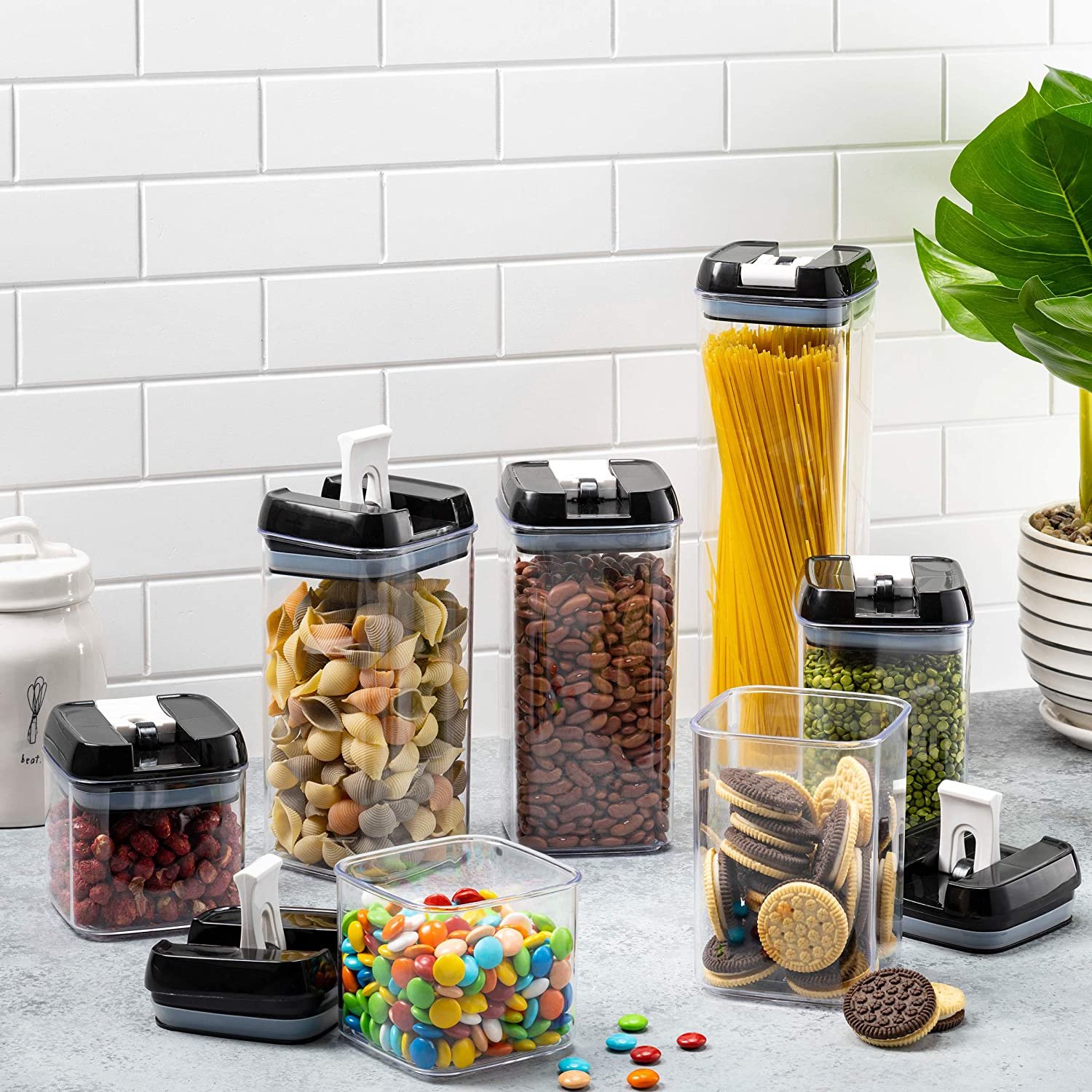 BPA Free 7-Piece Set Air Tight Easy Open Lids Cereal Seal Pot Dry Food Storage Containers for Pantry Organization