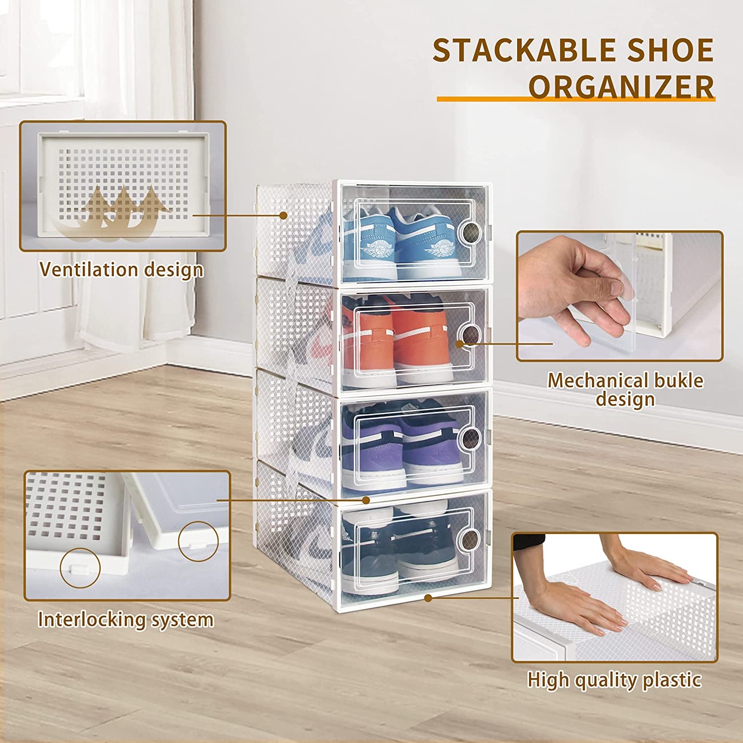 Wholesale Eco Friendly Stable Clear Side Opening Collapsible Competitive Price Shoe Box Storage Plastic Modern