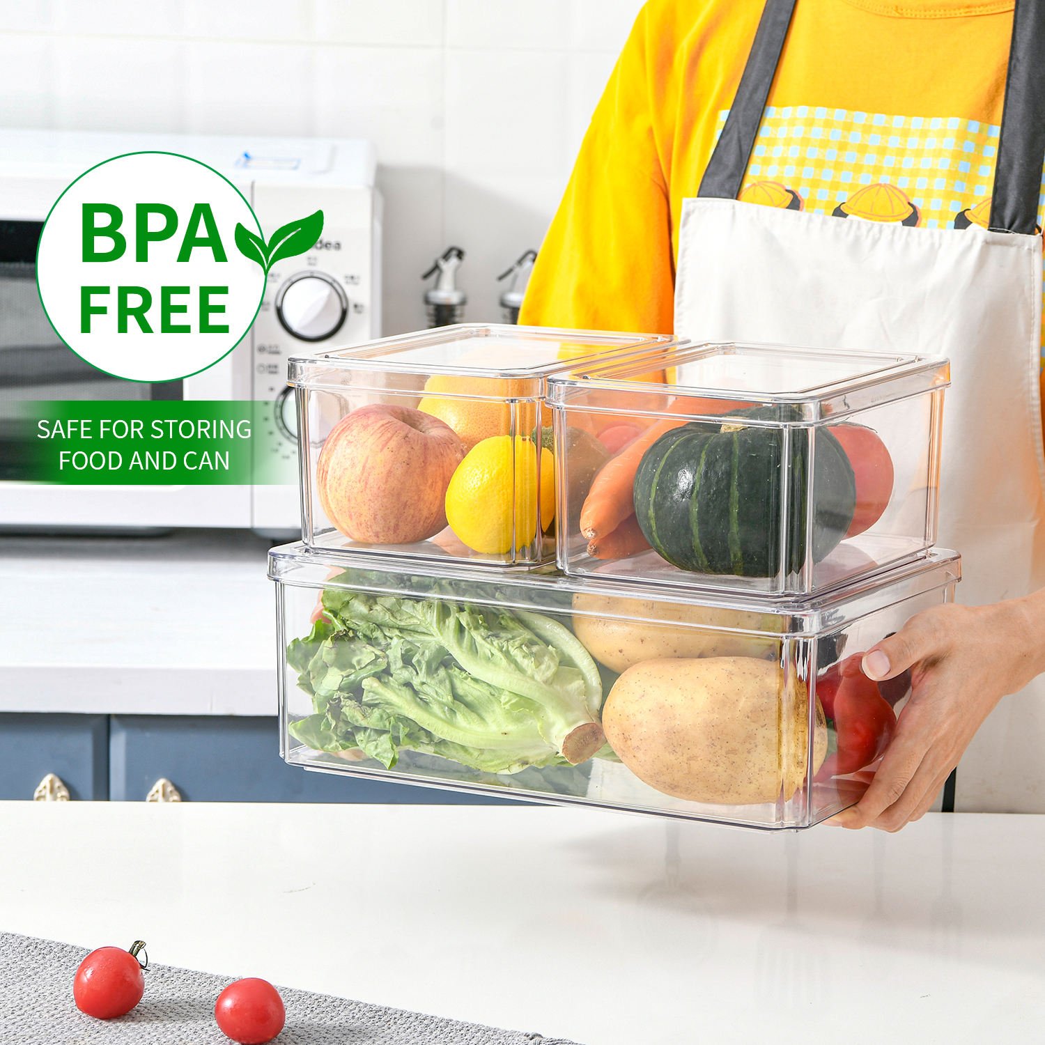 3PCS Clear Storage Box Drawer Organizer Price Plastic Stackable Kitchen Refrigerator Storage Box With Lid