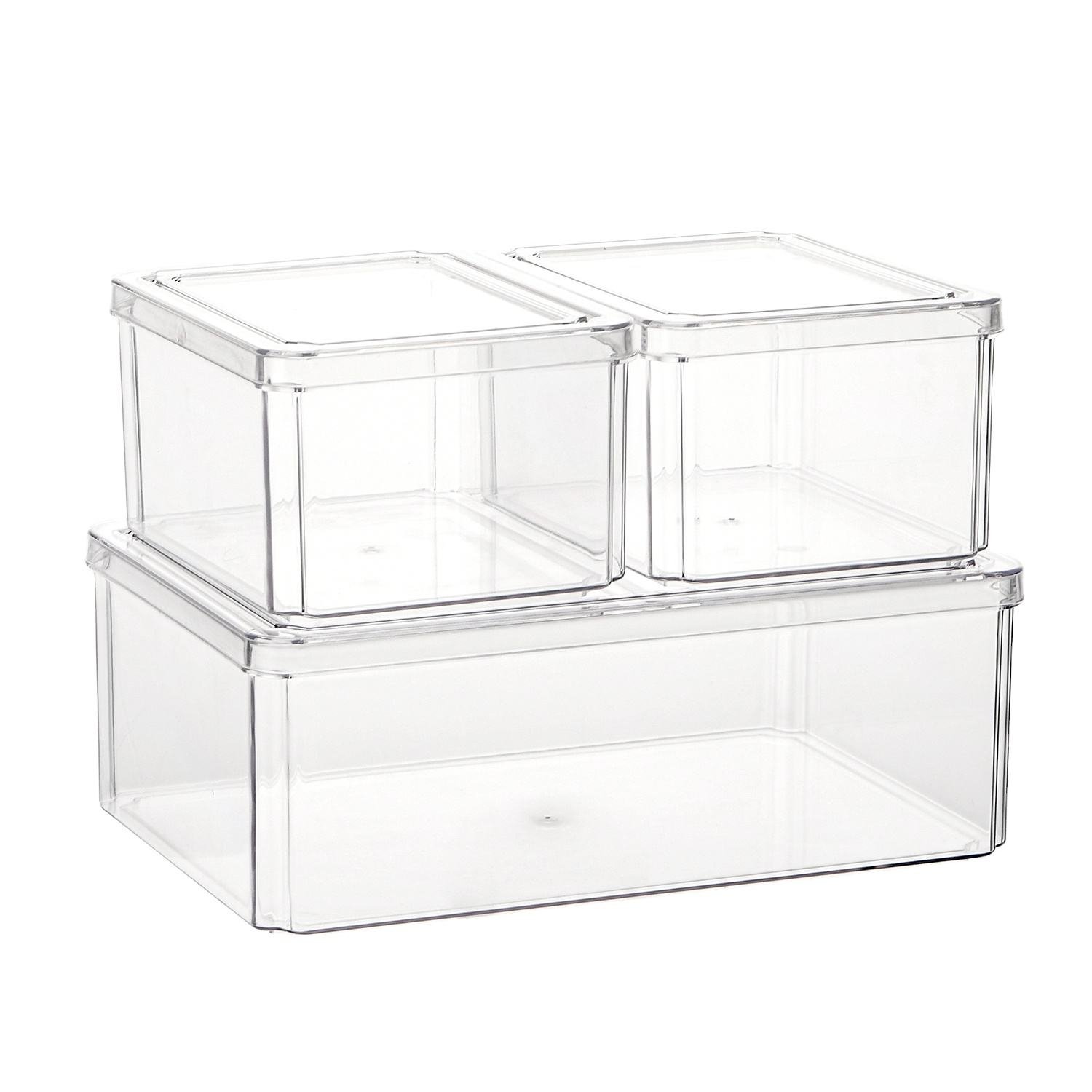 3PCS Clear Storage Box Drawer Organizer Price Plastic Stackable Kitchen Refrigerator Storage Box With Lid