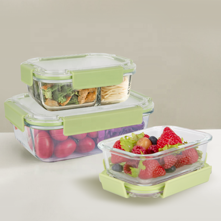 Gloway Set Of 12 3-Different Colors Leakproof Heatable Lunch Box Borosilicate Food Glass Storage Container Set With Airtight Lid