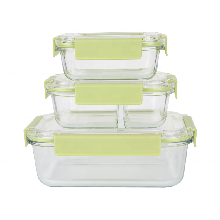 Gloway Set Of 12 3-Different Colors Leakproof Heatable Lunch Box Borosilicate Food Glass Storage Container Set With Airtight Lid