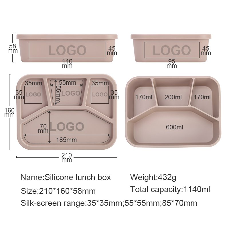 Wholesales Custom Logo Eco Friendly Microwave Office Food Container Kids Bento Boxes Set Silicone Lunch Box For Children School