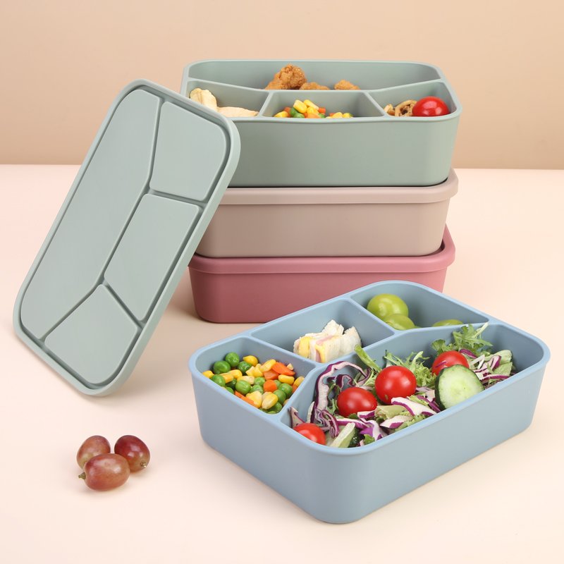 Wholesales Custom Logo Eco Friendly Microwave Office Food Container Kids Bento Boxes Set Silicone Lunch Box For Children School
