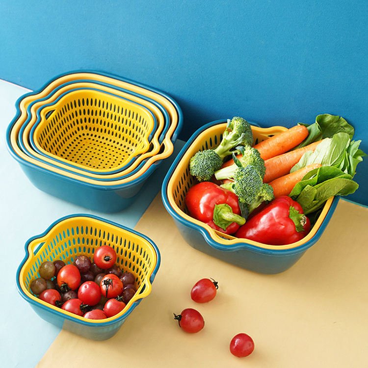 High Quality PP Plastic Kitchen Multifunctional Double layer Sink Fruit Vegetable Drain Storage Bakset