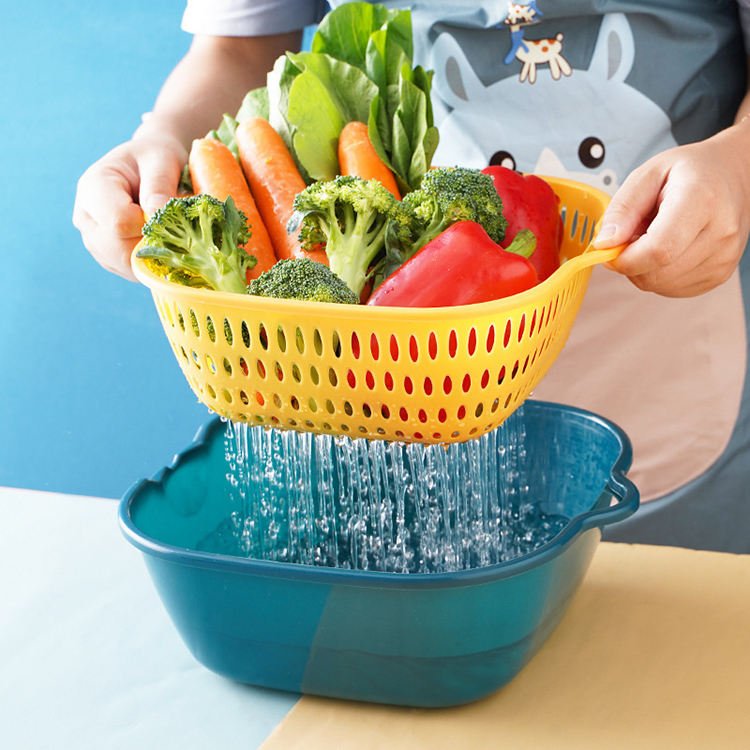 High Quality PP Plastic Kitchen Multifunctional Double layer Sink Fruit Vegetable Drain Storage Bakset