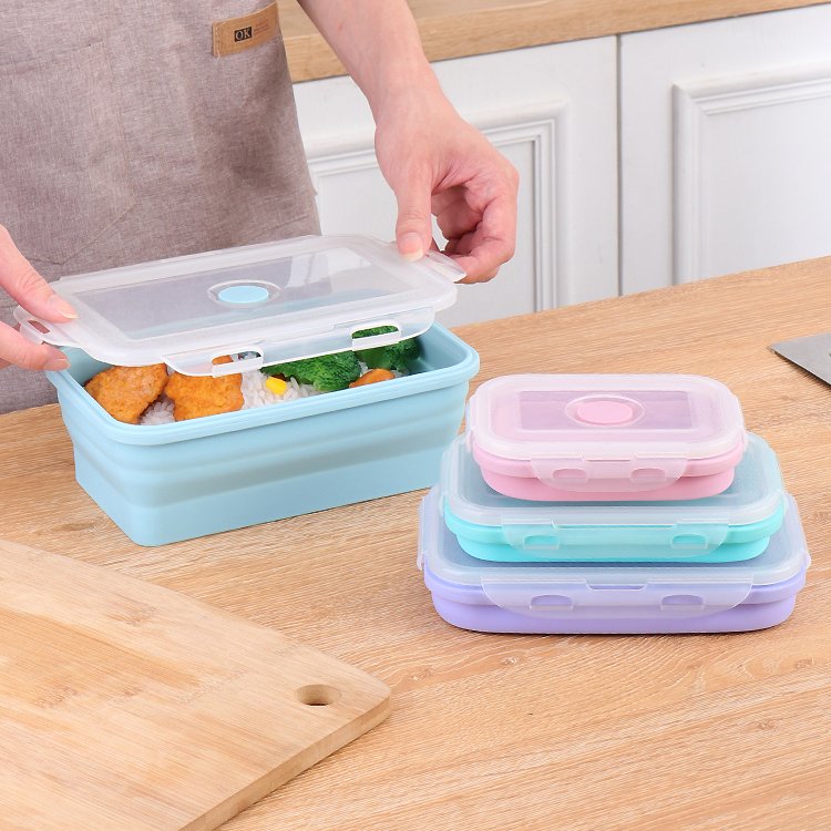 Hot Selling 350ml Silicon Box BPA Free Kitchen Collapsible Silicone Storage Food Containers foldable Bento Lunch Box for kids