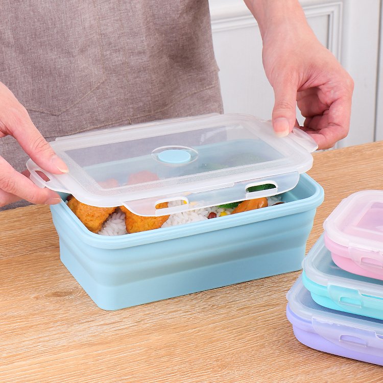 Hot Selling 350ml Silicon Box BPA Free Kitchen Collapsible Silicone Storage Food Containers foldable Bento Lunch Box for kids