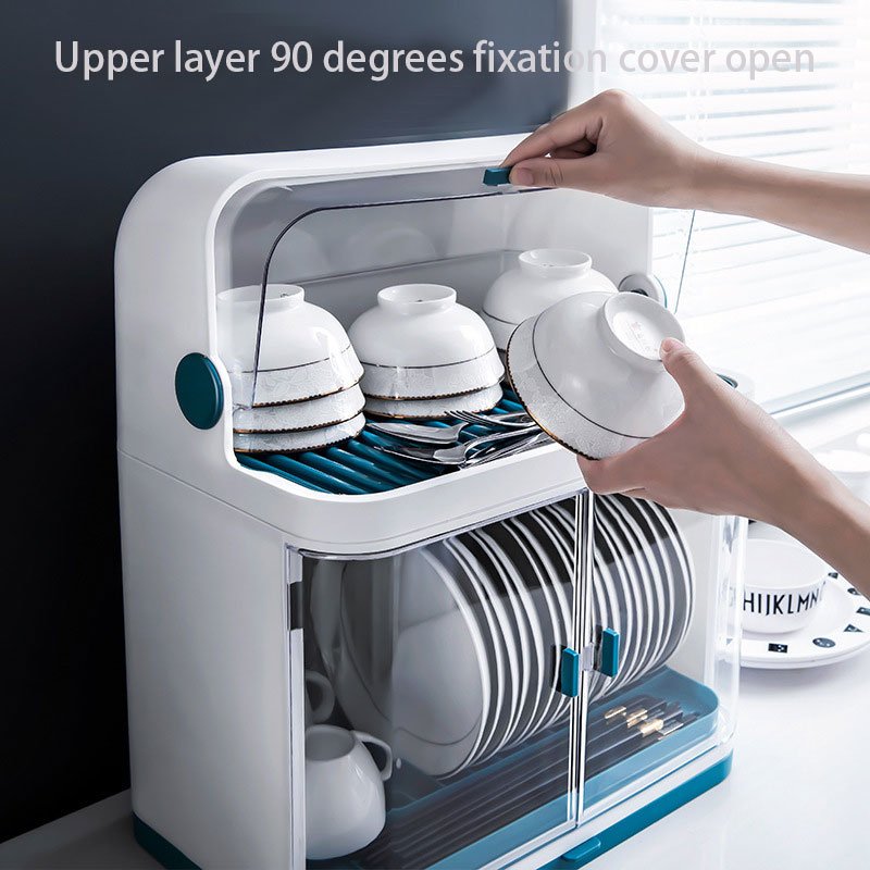 Household Double Plate Bowl Storage Rack Plastic Dish Rack Drain With Cover Kitchen Storage Rack Tableware storage box