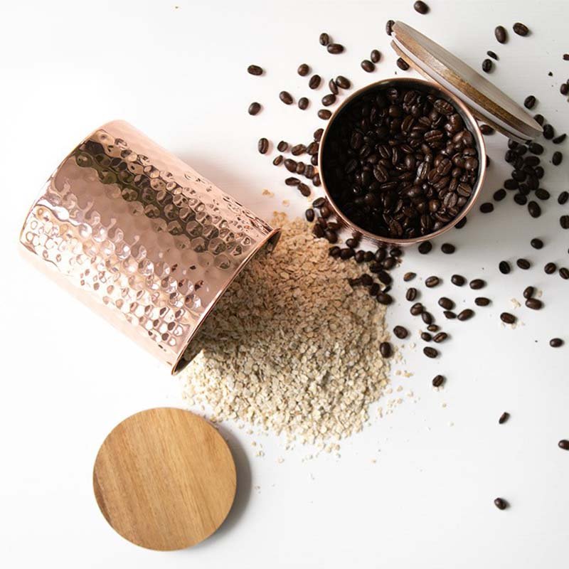 Custom 304 Stainless Steel Copper Hammered Airtight Canister Sealed Pot Coffee Bean Tea Suger Jar Food Storage Containers
