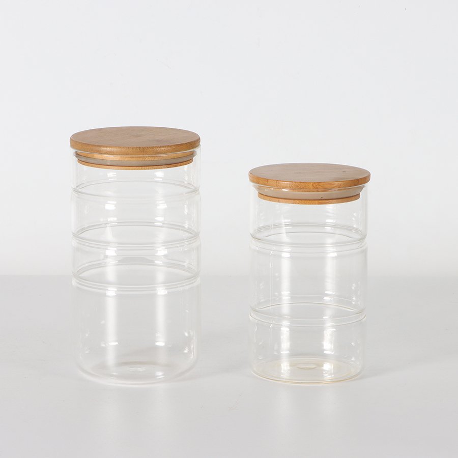 Round Airtight Coffee Tea Spice Glass Jar Kitchen Storage Bottles Sealed Glass Food Storage Jars with wood Lid