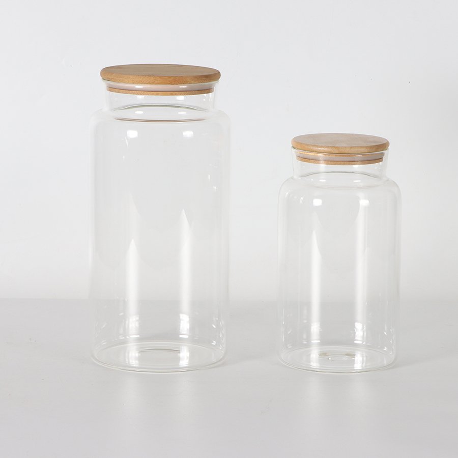 Round Airtight Coffee Tea Spice Glass Jar Kitchen Storage Bottles Sealed Glass Food Storage Jars with wood Lid