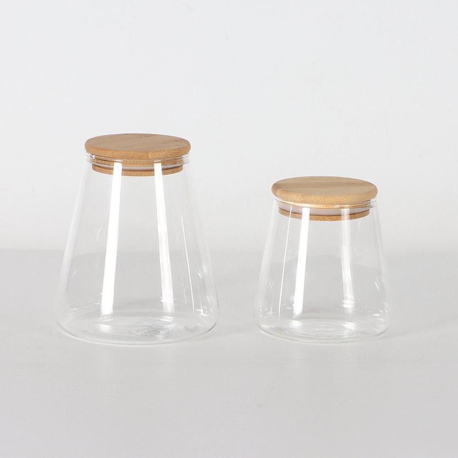 Round Airtight Coffee Tea Spice Glass Jar Kitchen Storage Bottles Sealed Glass Food Storage Jars with wood Lid