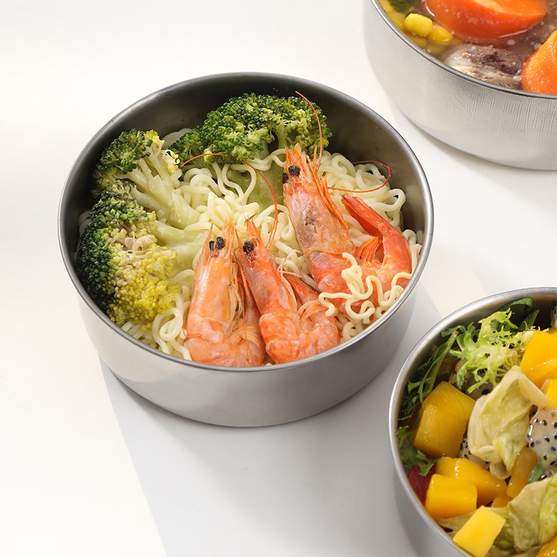 5 Pcs Modern Stainless Steel Warmer Set Kitchen Hot Pot Inner Lid Heatable bamboo Food Storage Container