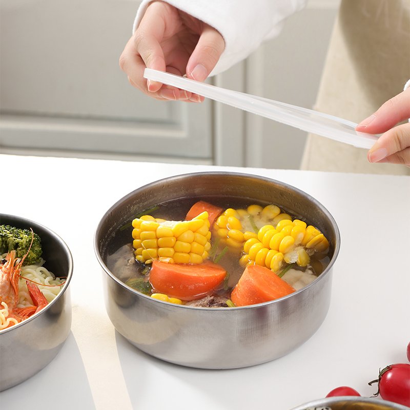 5 Pcs Modern Stainless Steel Warmer Set Kitchen Hot Pot Inner Lid Heatable bamboo Food Storage Container